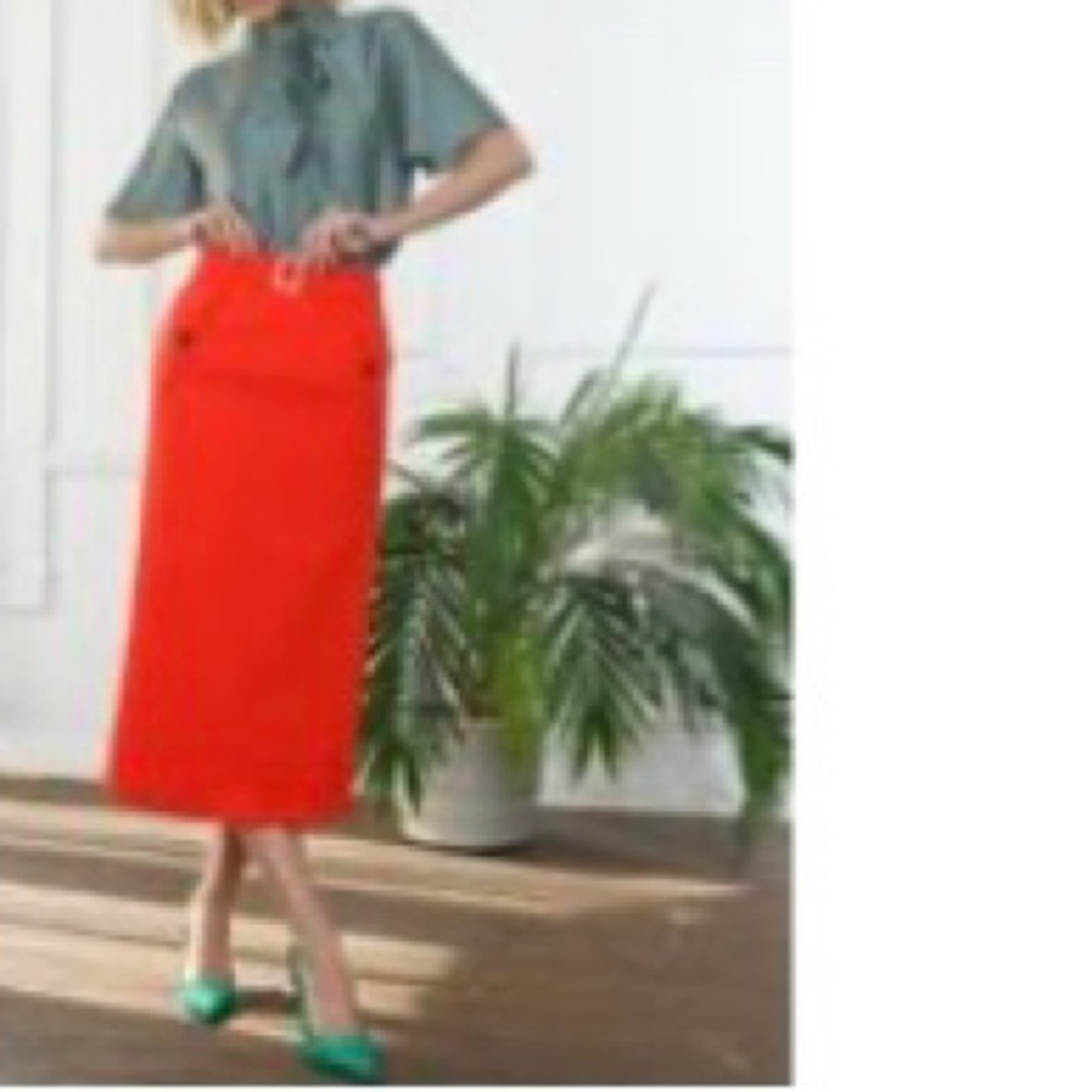 Red midi skirt with belt